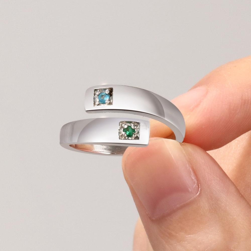 "Bagues personnalisées pour femmes avec pierres de naissance - Gravez 2 noms et ajustez-les - Bijoux de couple
