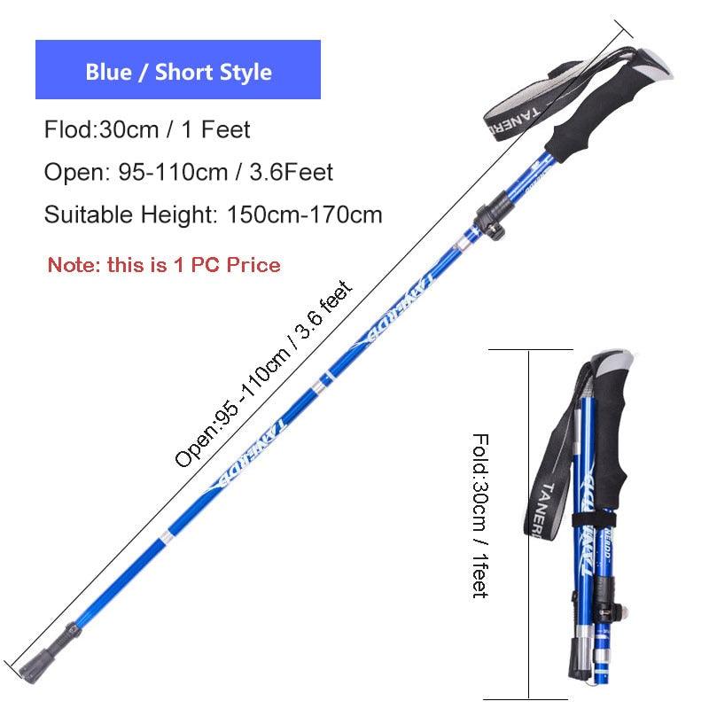 Bâton de marche nordique pliant Portable extérieur 1PC 250G bâton de randonnée de pôle de Trekking ultraléger Blue Short
