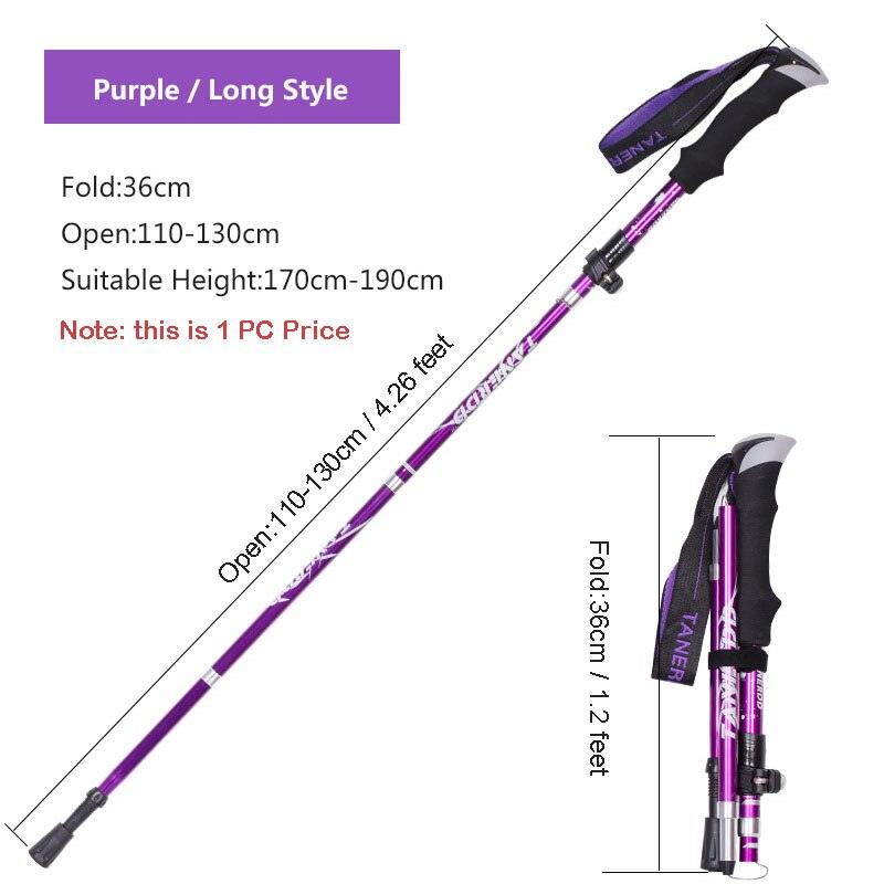 Bâton de marche nordique pliant Portable extérieur 1PC 250G bâton de randonnée de pôle de Trekking ultraléger Purple Long