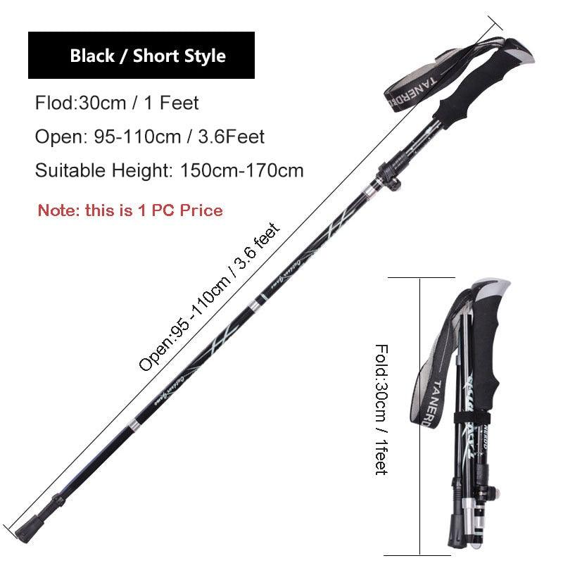 Bâton de marche nordique pliant Portable extérieur 1PC 250G bâton de randonnée de pôle de Trekking ultraléger Black Short