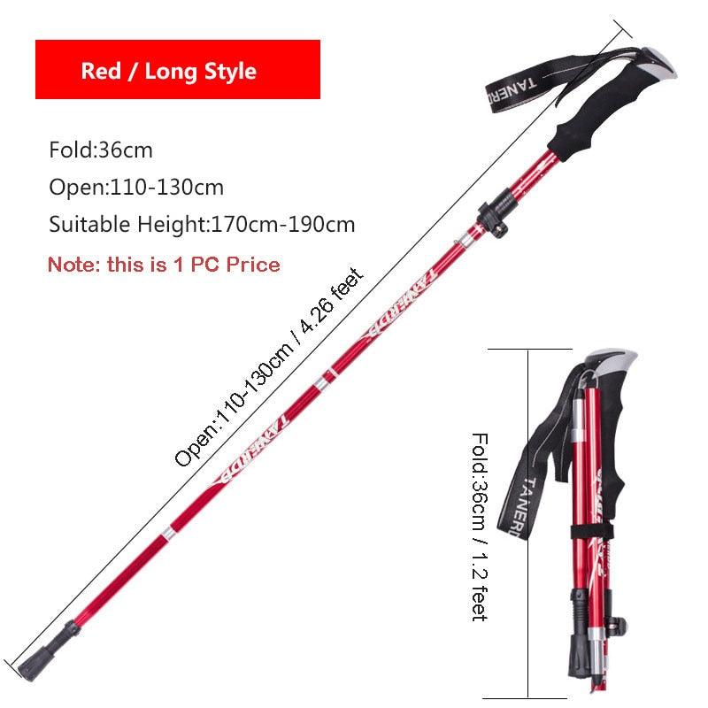 Bâton de marche nordique pliant Portable extérieur 1PC 250G bâton de randonnée de pôle de Trekking ultraléger Red Long