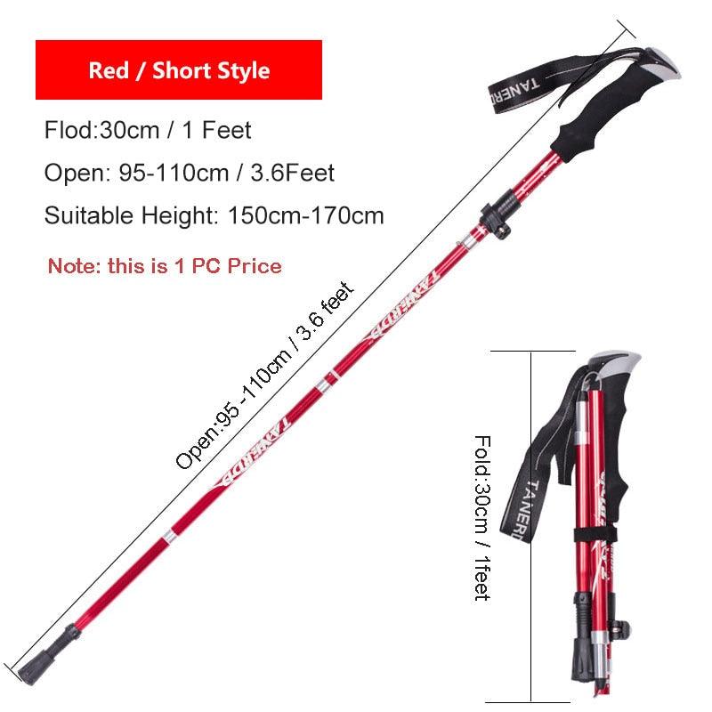 Bâton de marche nordique pliant Portable extérieur 1PC 250G bâton de randonnée de pôle de Trekking ultraléger Red Short