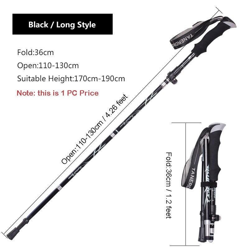 Bâton de marche nordique pliant Portable extérieur 1PC 250G bâton de randonnée de pôle de Trekking ultraléger Black Long