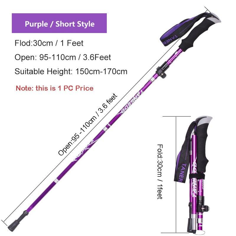 Bâton de marche nordique pliant Portable extérieur 1PC 250G bâton de randonnée de pôle de Trekking ultraléger Purple Short