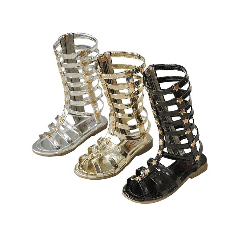 Bekamille Sandales d'été pour filles avec étoiles et talons plats
