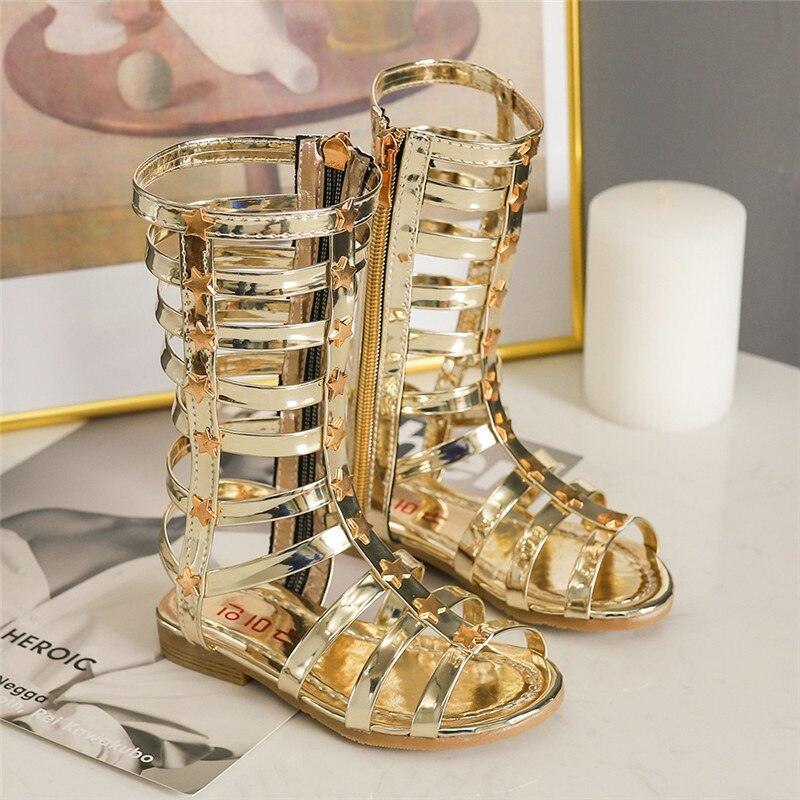 Bekamille Sandales d'été pour filles avec étoiles et talons plats