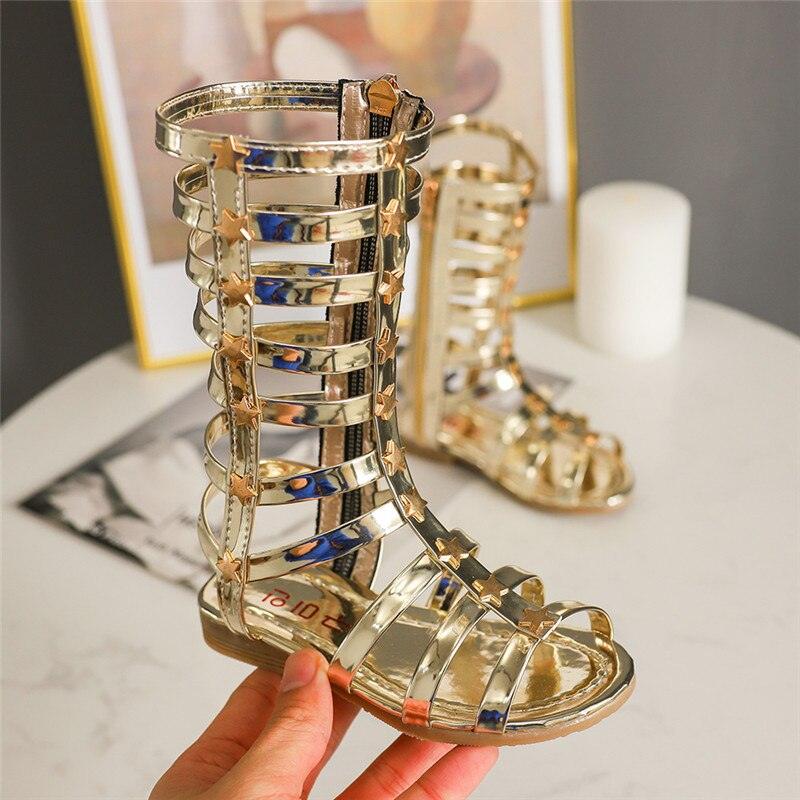 Bekamille Sandales d'été pour filles avec étoiles et talons plats SZ041Gold