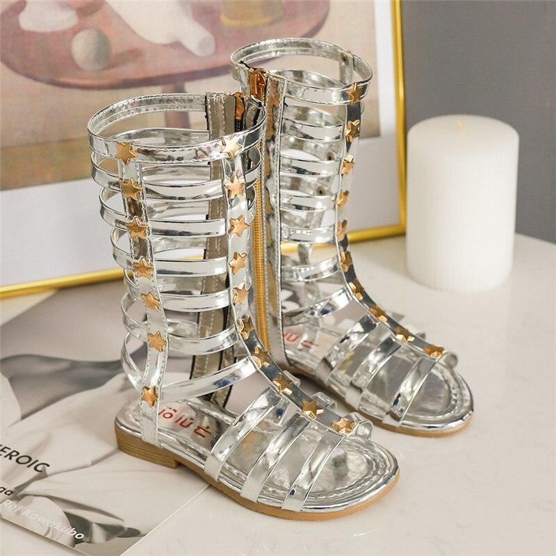 Bekamille Sandales d'été pour filles avec étoiles et talons plats