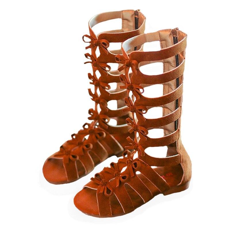 Bekamille Sandales d'été pour filles avec étoiles et talons plats SZ379Brown