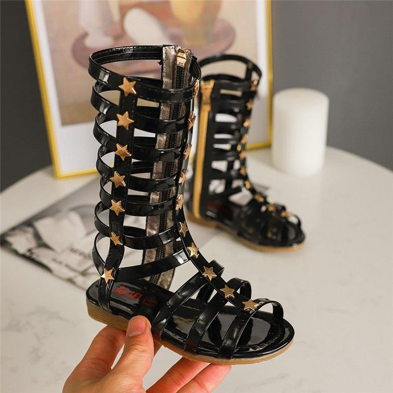 Bekamille Sandales d'été pour filles avec étoiles et talons plats