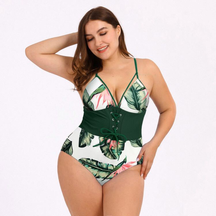 Bikini imprimé grande taille avec ceinture bouquet pour femme