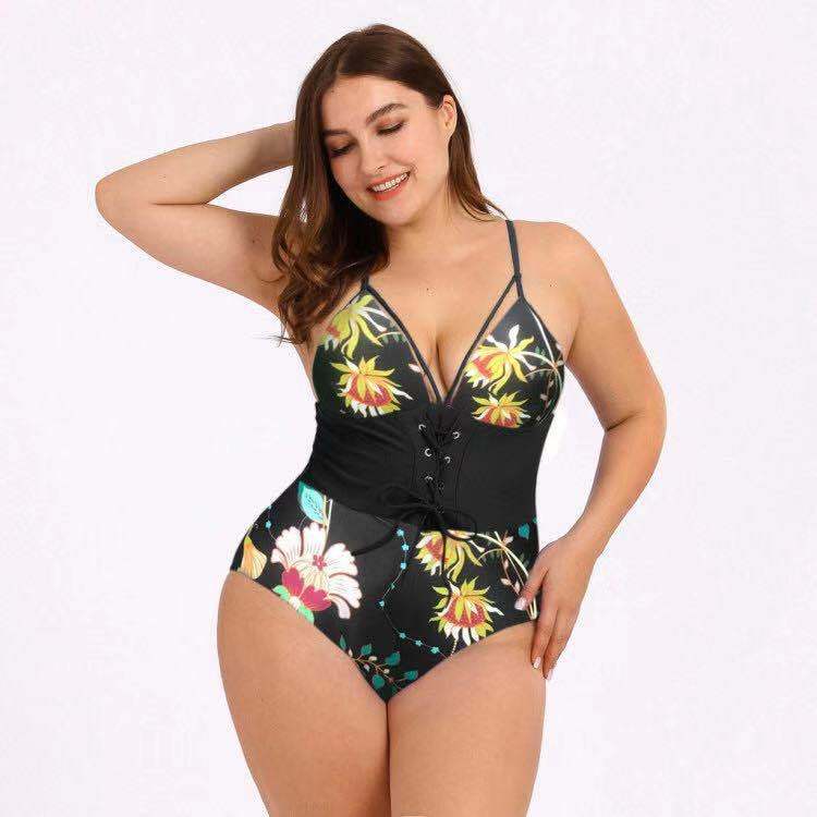 Bikini imprimé grande taille avec ceinture bouquet pour femme