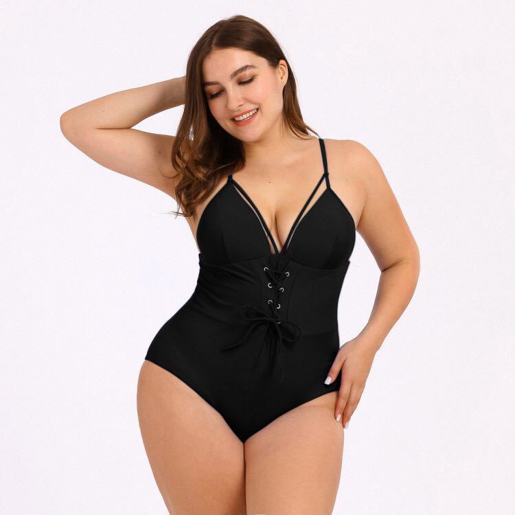 Bikini imprimé grande taille avec ceinture bouquet pour femme Black