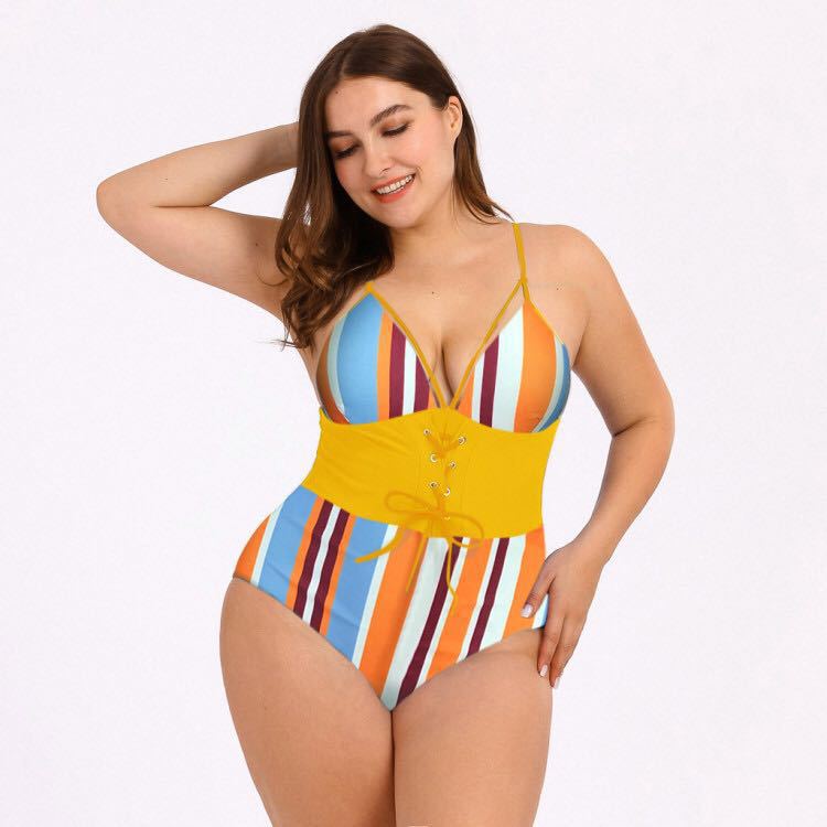 Bikini imprimé grande taille avec ceinture bouquet pour femme