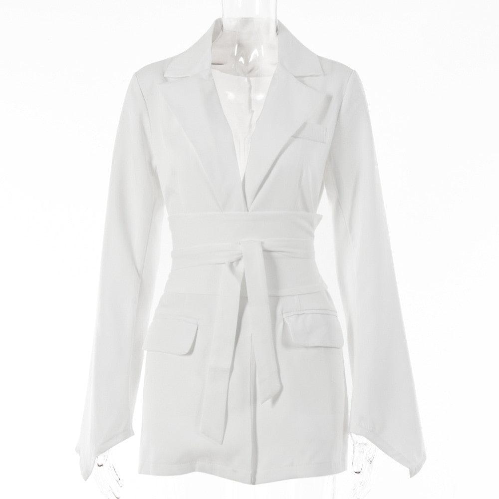 Blazer femme slim-fit avec ceinture | Costume de travail élégant pour femme White Free Belt