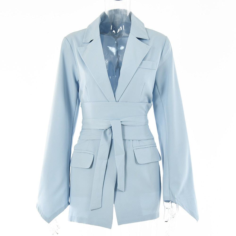 Blazer femme slim-fit avec ceinture | Costume de travail élégant pour femme Grey blue Free Belt