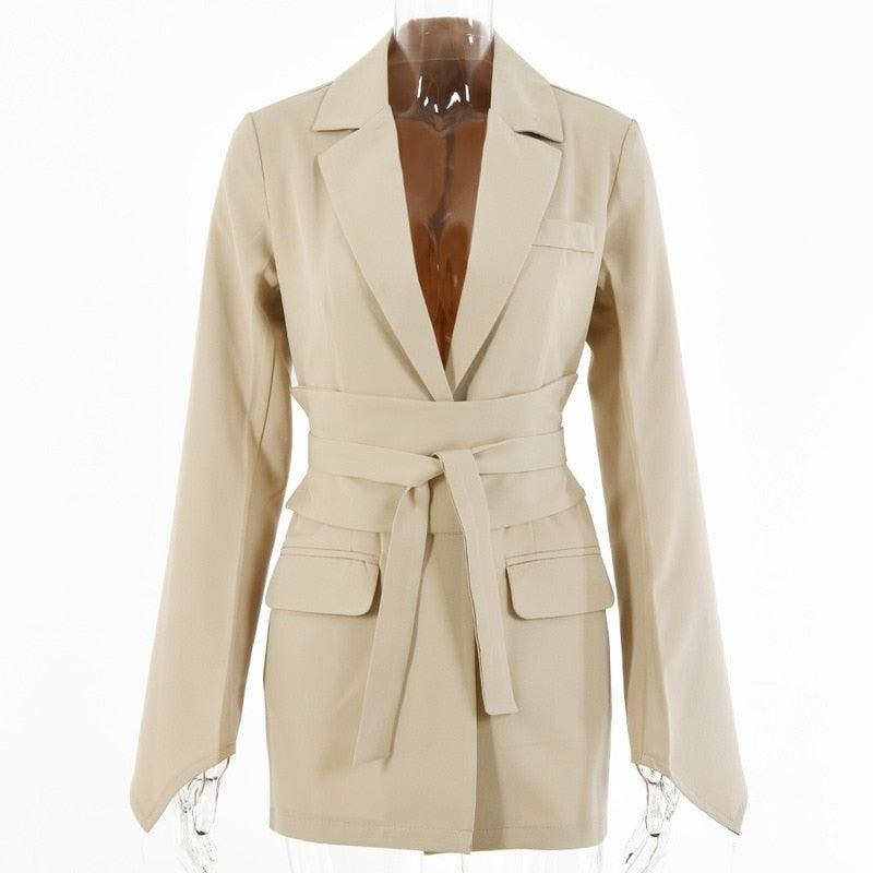 Blazer femme slim-fit avec ceinture | Costume de travail élégant pour femme Khaki Free Belt