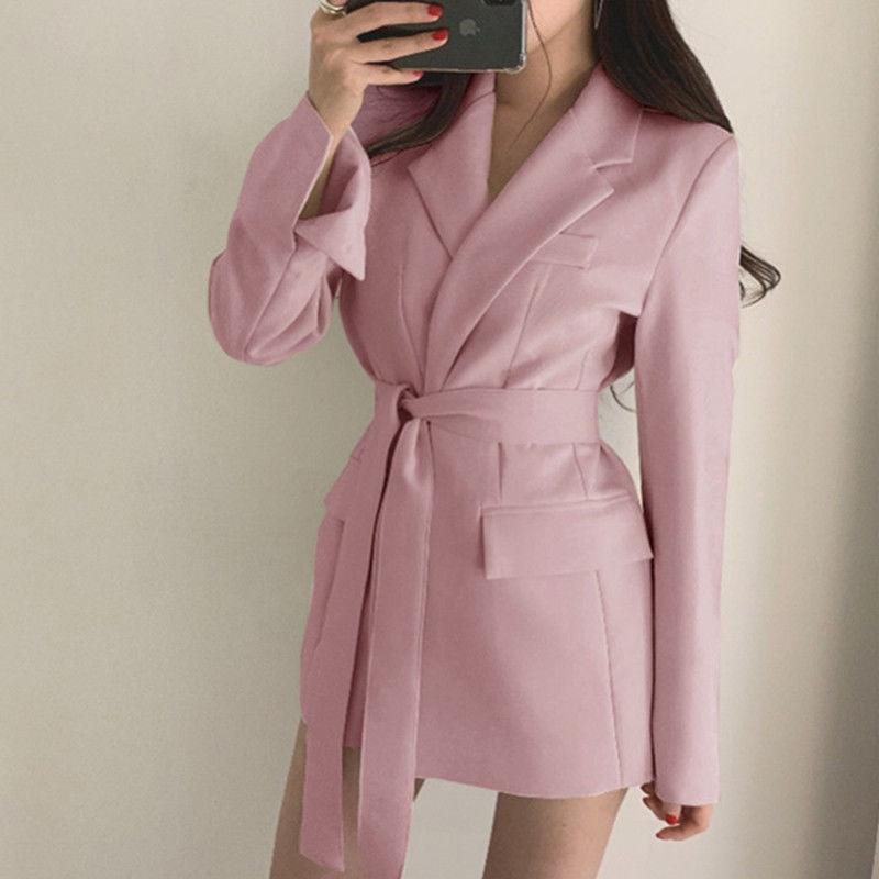 Blazer femme slim-fit avec ceinture | Costume de travail élégant pour femme Pink Free Belt