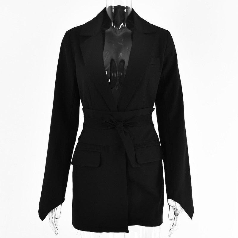 Blazer femme slim-fit avec ceinture | Costume de travail élégant pour femme Black Free Belt