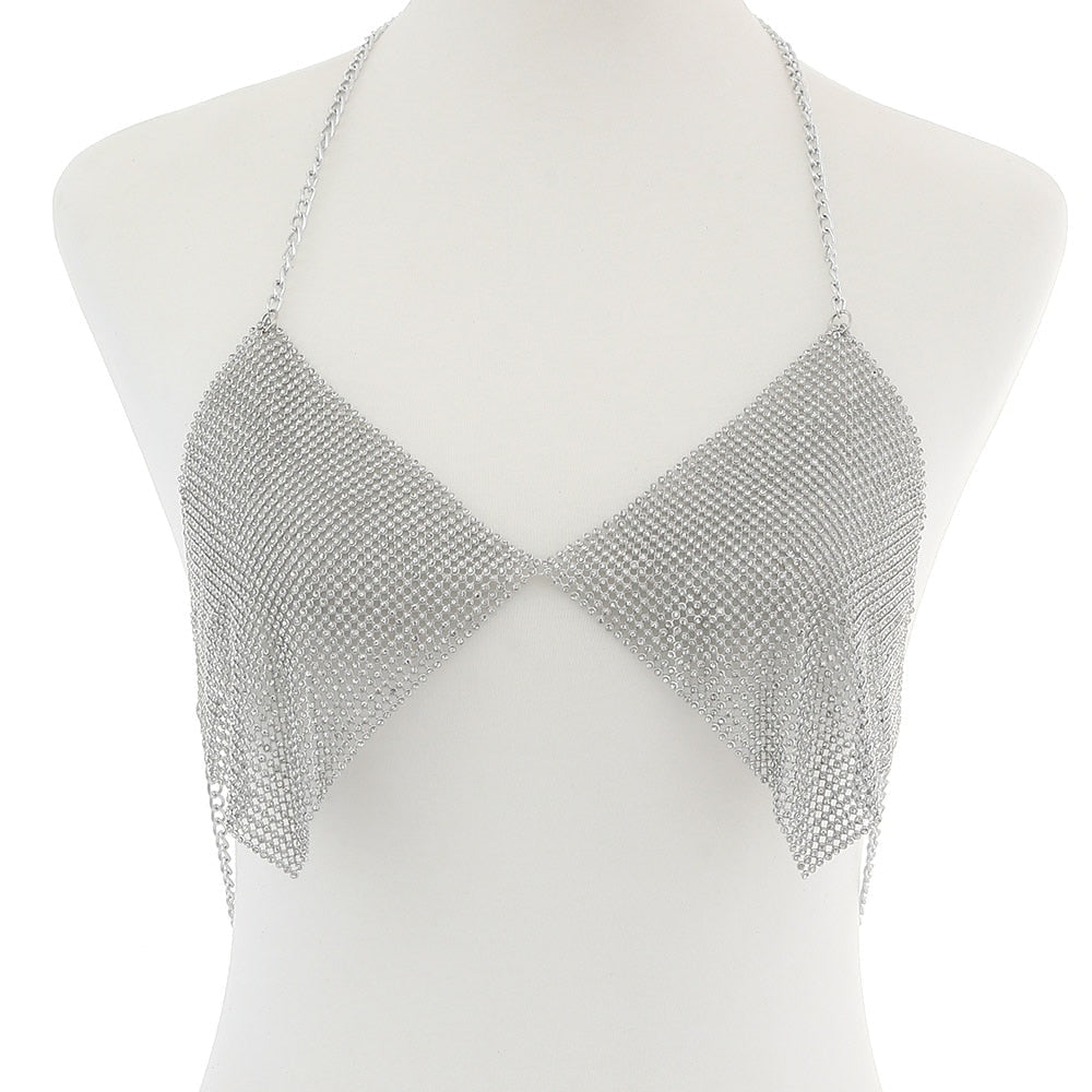 Body Chain Cristal Bijou de corps Bikini Femme silver