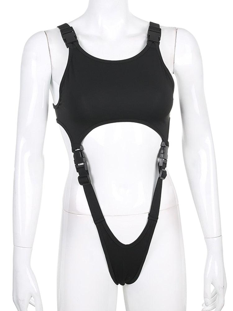 "Body Sexy Sweetown avec Découpes et Boucle - Tenue Gothique et Techwear pour Femmes"