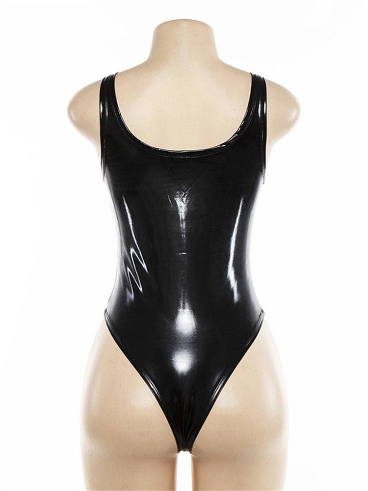 "Bodysuit en Cuir PU Noir pour Femme - Style Sexy et Élégant"