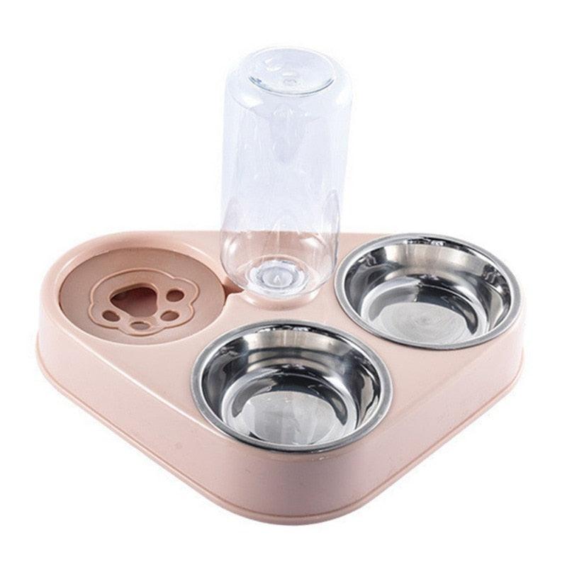 Bol pour Chien et Chat avec Bouteille d'Eau Automatique - 500 ml 3 in 1 Pink