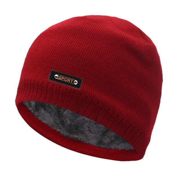 Bonnet tricoté pour homme et femme avec fourrure red One Size