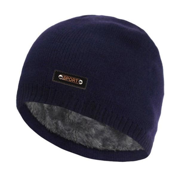 Bonnet tricoté pour homme et femme avec fourrure navy One Size