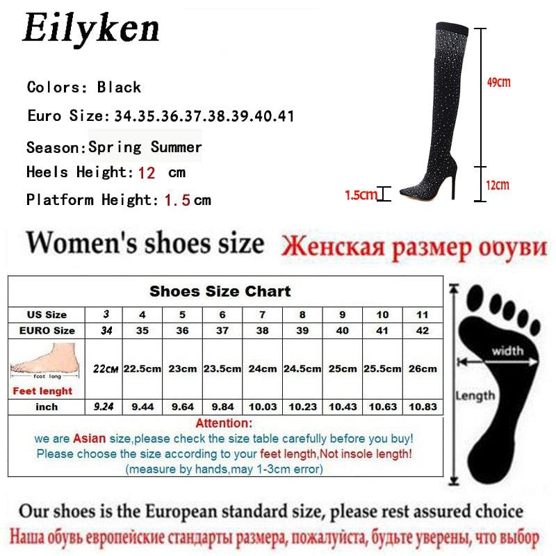 "Bottes Cuissardes Femme Stiletto à Pointe en Cristal Élastique"