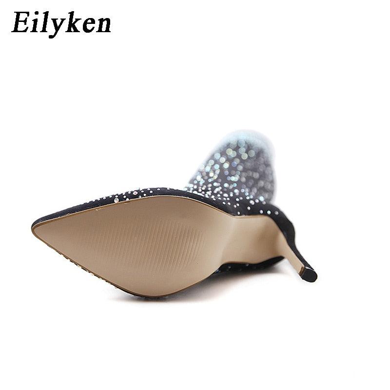 "Bottes Cuissardes Femme Stiletto à Pointe en Cristal Élastique"