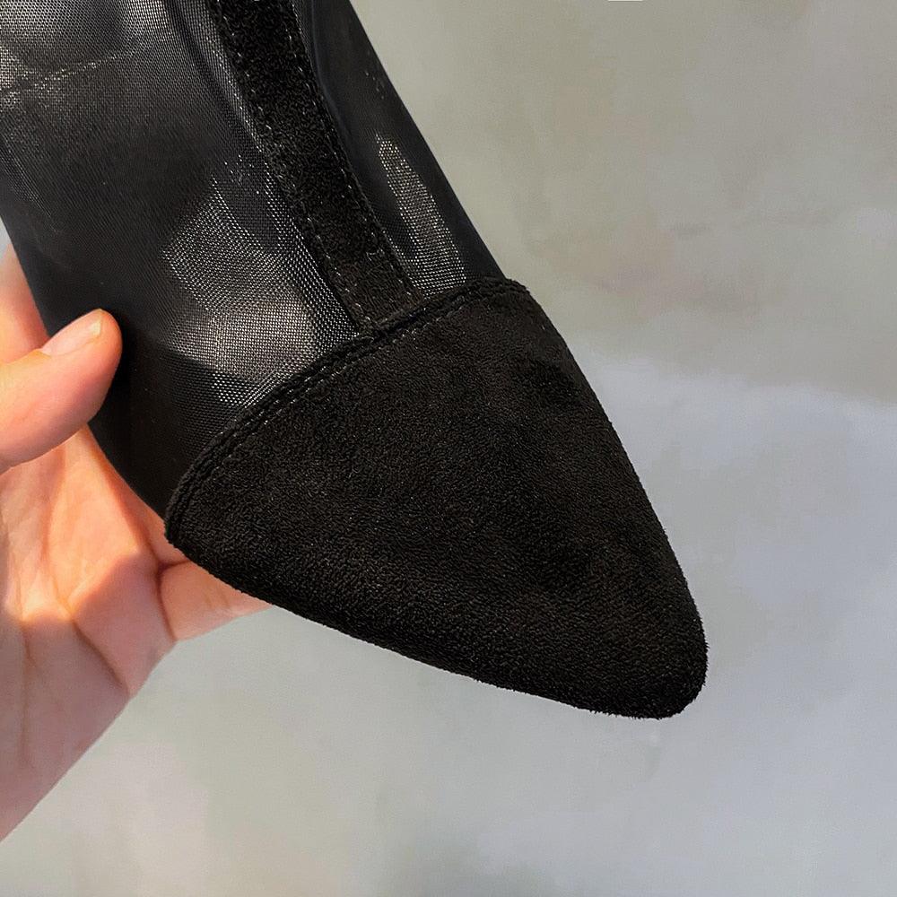 Bottes en maille sexy pour femmes - talons hauts pointus pour chaussures féminines élégantes