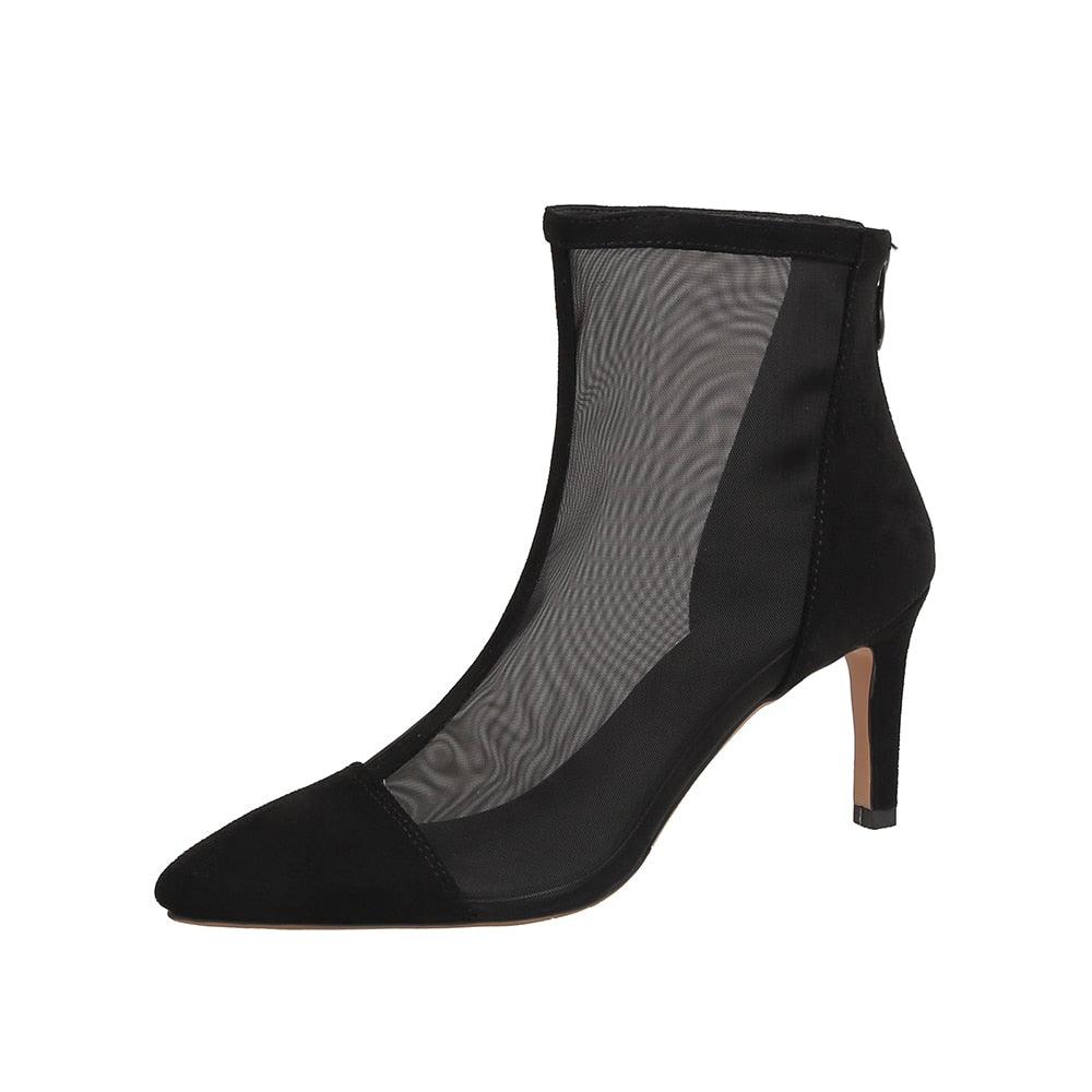 Bottes en maille sexy pour femmes - talons hauts pointus pour chaussures féminines élégantes Black