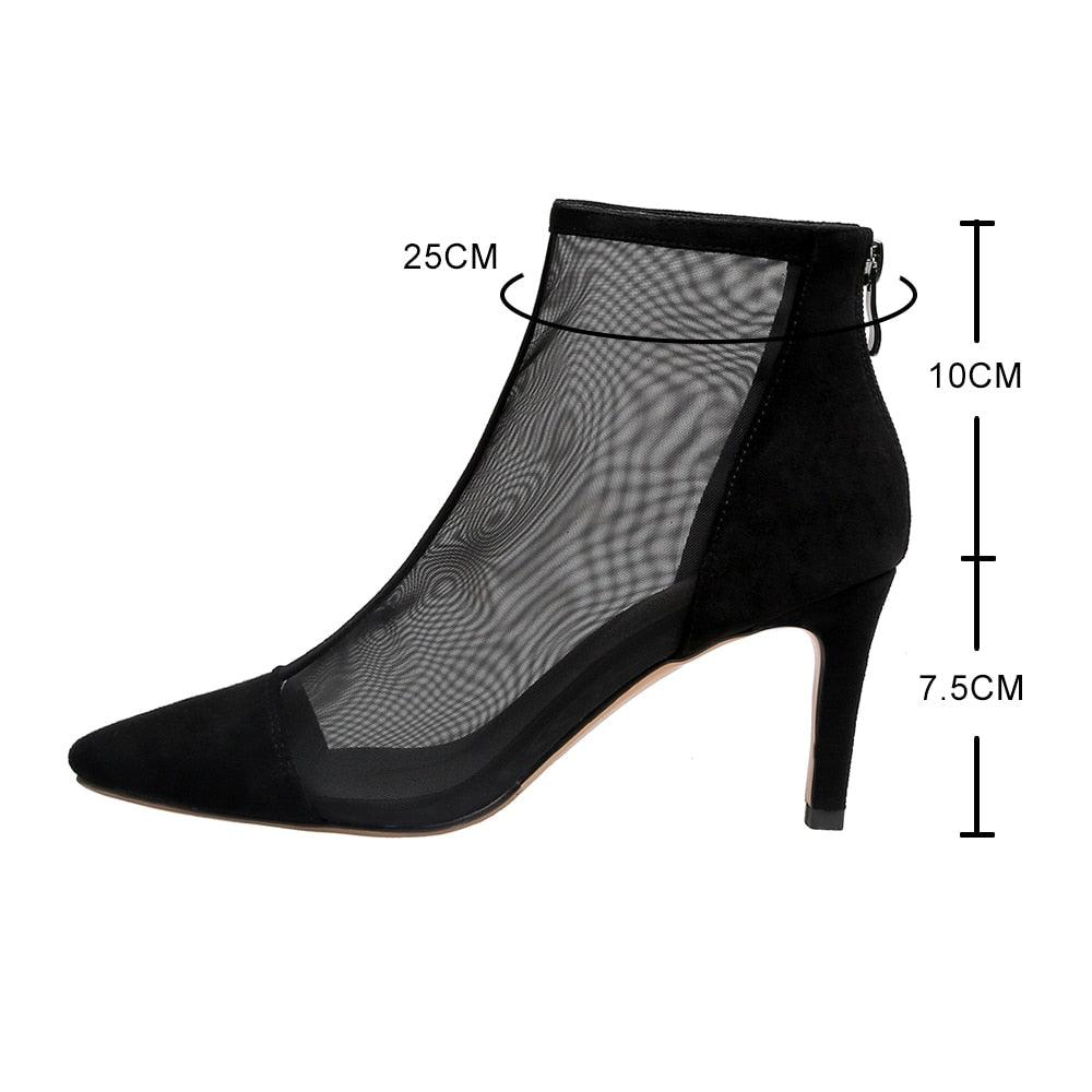 Bottes en maille sexy pour femmes - talons hauts pointus pour chaussures féminines élégantes