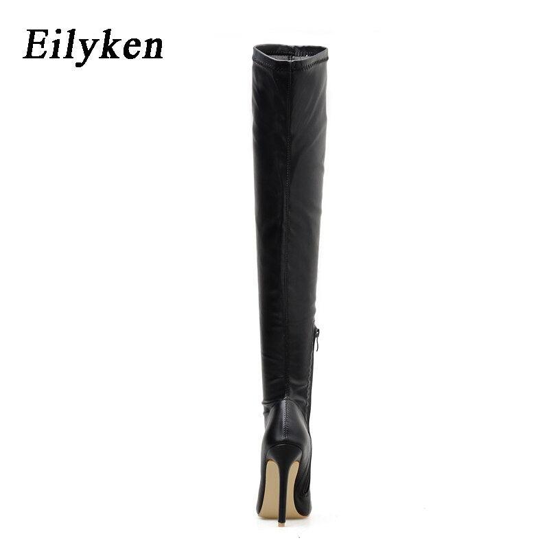 Bottes pour femme au-dessus du genou, extensibles et à talons hauts