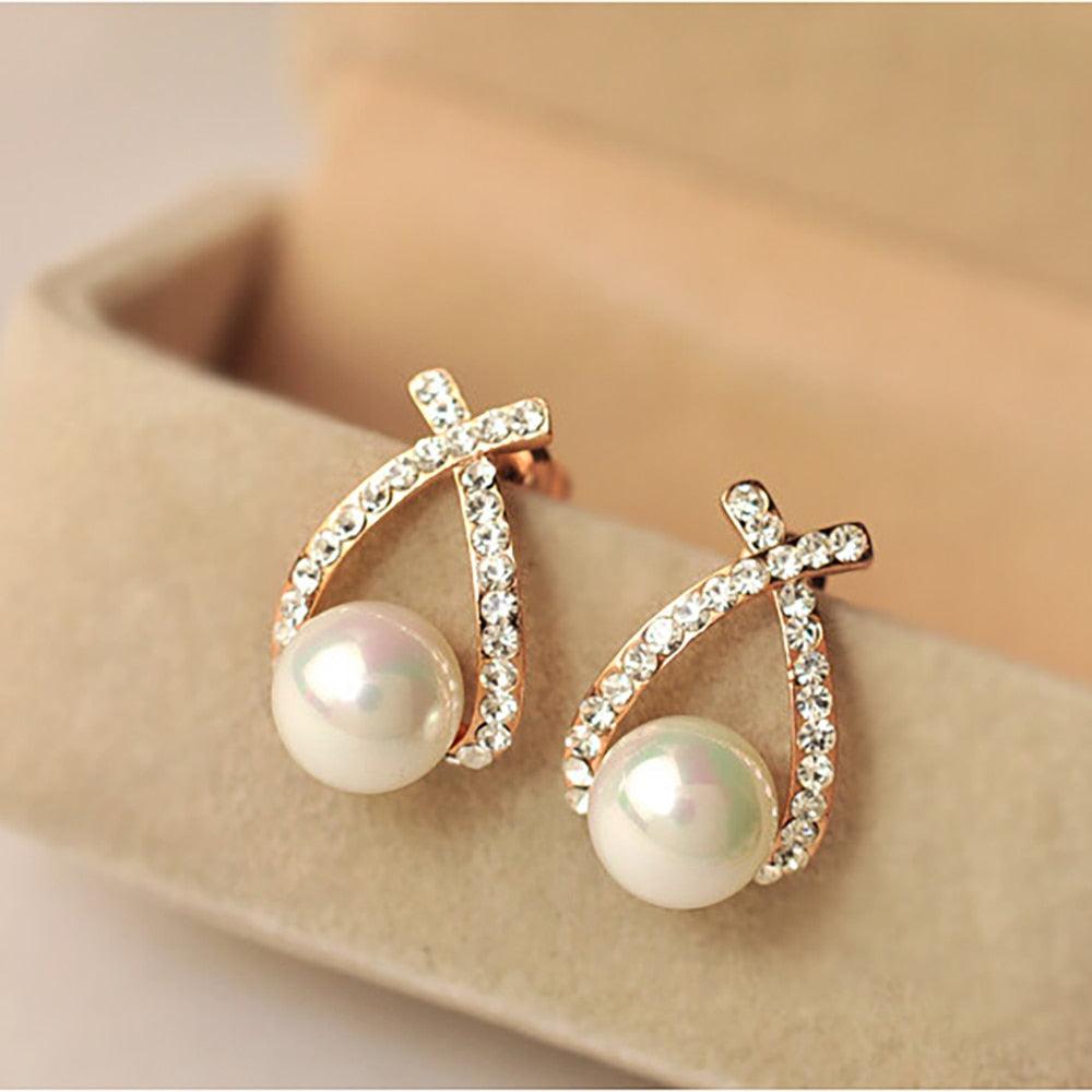 Boucles d'oreilles élégantes en cristal et perles pour femme en gros