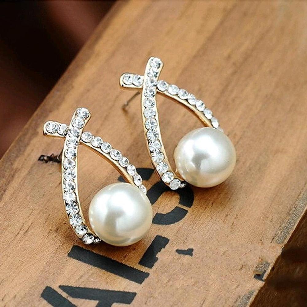 Boucles d'oreilles élégantes en cristal et perles pour femme en gros