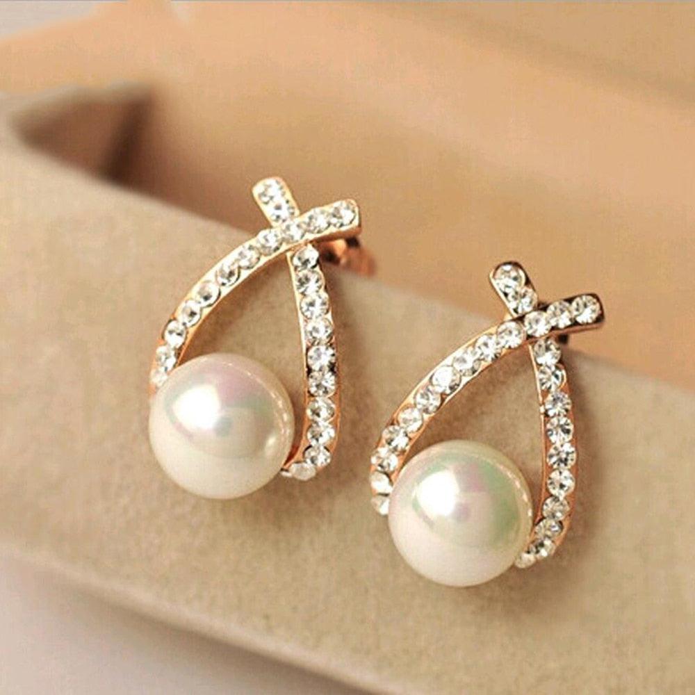Boucles d'oreilles élégantes en cristal et perles pour femme en gros