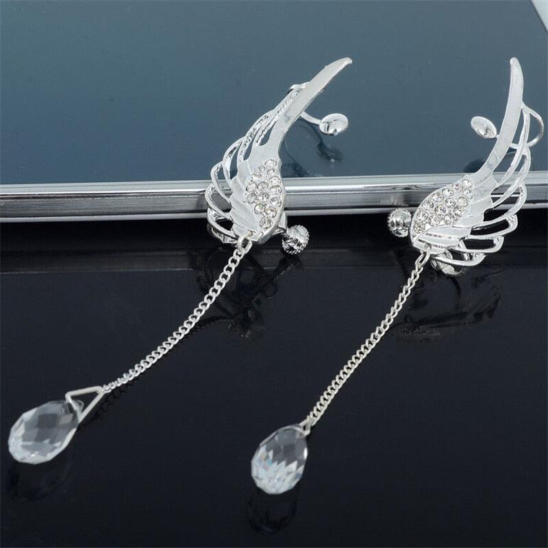Boucles d'oreilles pendantes bohème avec ailes d'ange et cristaux