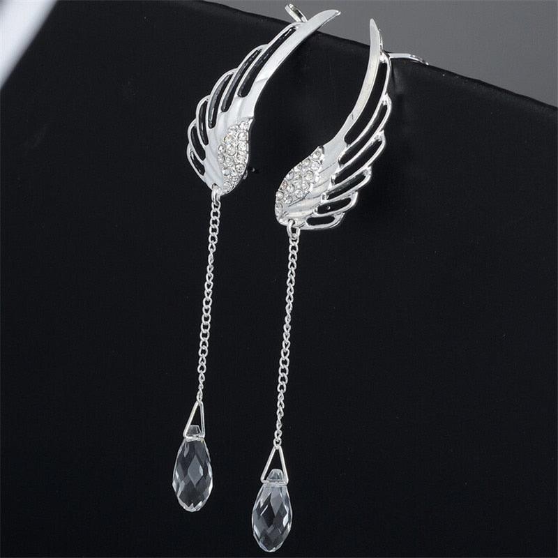 Boucles d'oreilles pendantes bohème avec ailes d'ange et cristaux