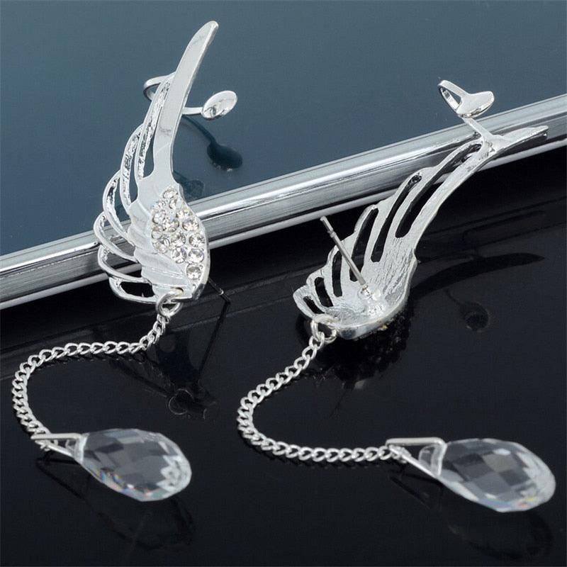 Boucles d'oreilles pendantes bohème avec ailes d'ange et cristaux