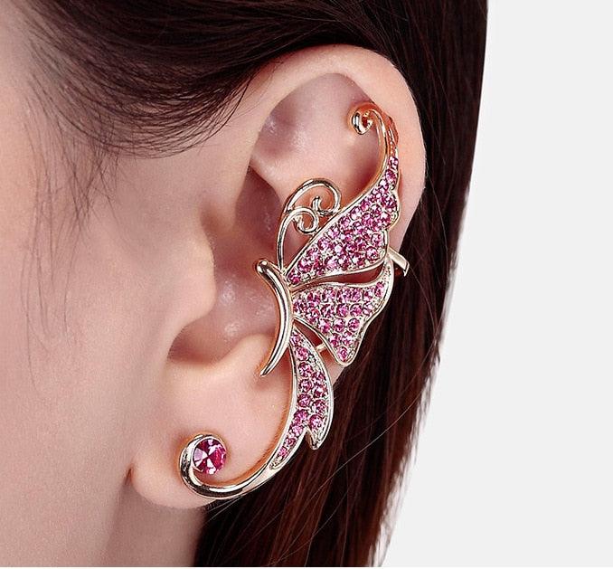 Boucles d'oreilles pendantes bohème avec ailes d'ange et cristaux pink