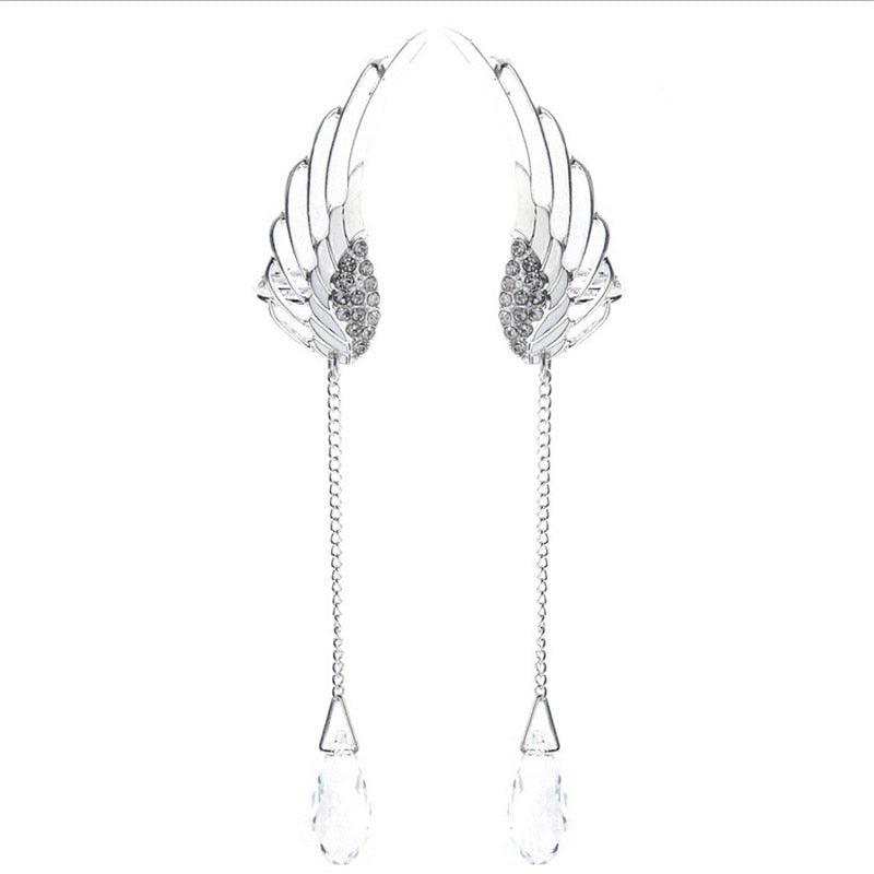 Boucles d'oreilles pendantes bohème avec ailes d'ange et cristaux