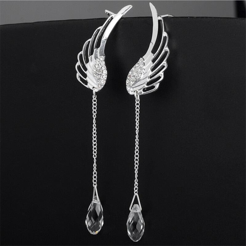 Boucles d'oreilles pendantes bohème avec ailes d'ange et cristaux