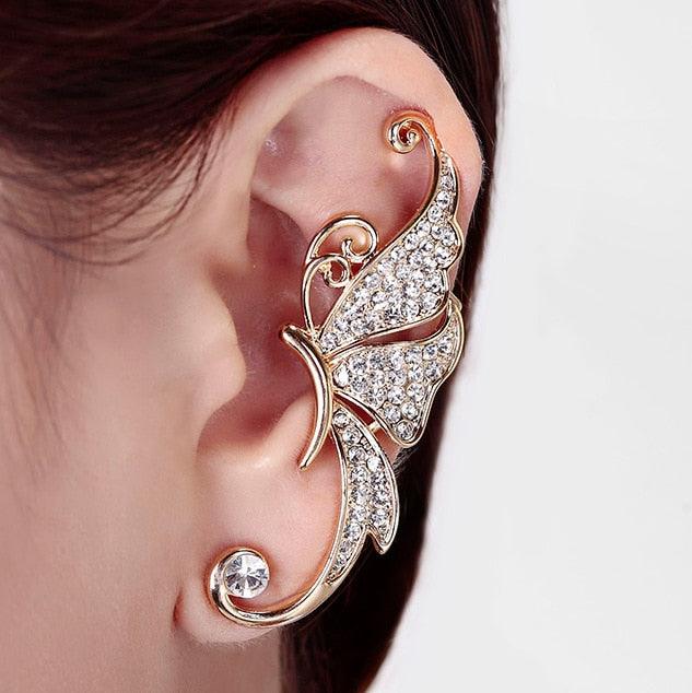 Boucles d'oreilles pendantes bohème avec ailes d'ange et cristaux white