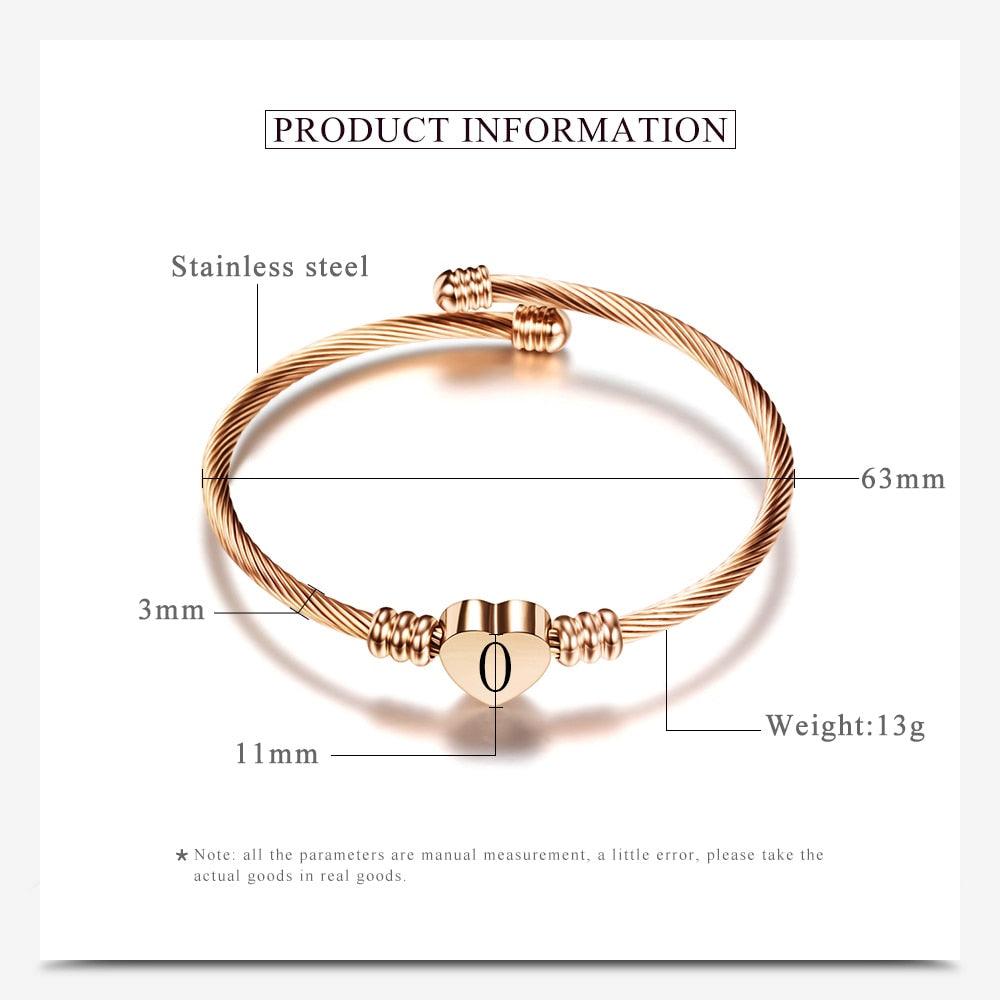 Bracelet Coeur en Acier Inoxydable avec Lettre en Charme - Couleur Or Rose