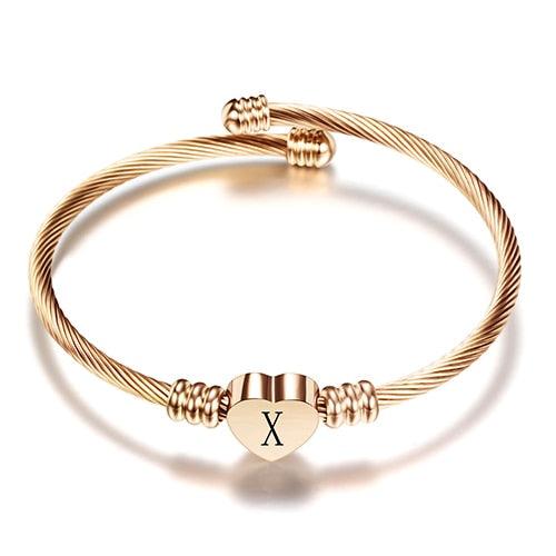 Bracelet Coeur en Acier Inoxydable avec Lettre en Charme - Couleur Or Rose SZ1143-X