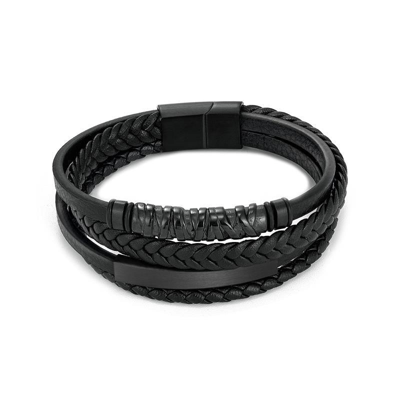 Bracelet Viking en cuir avec insert en acier inoxydable | Bijoux punk pour homme