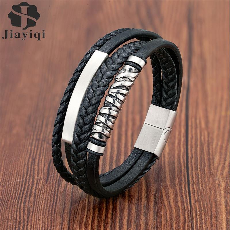 Bracelet Viking en cuir avec insert en acier inoxydable | Bijoux punk pour homme