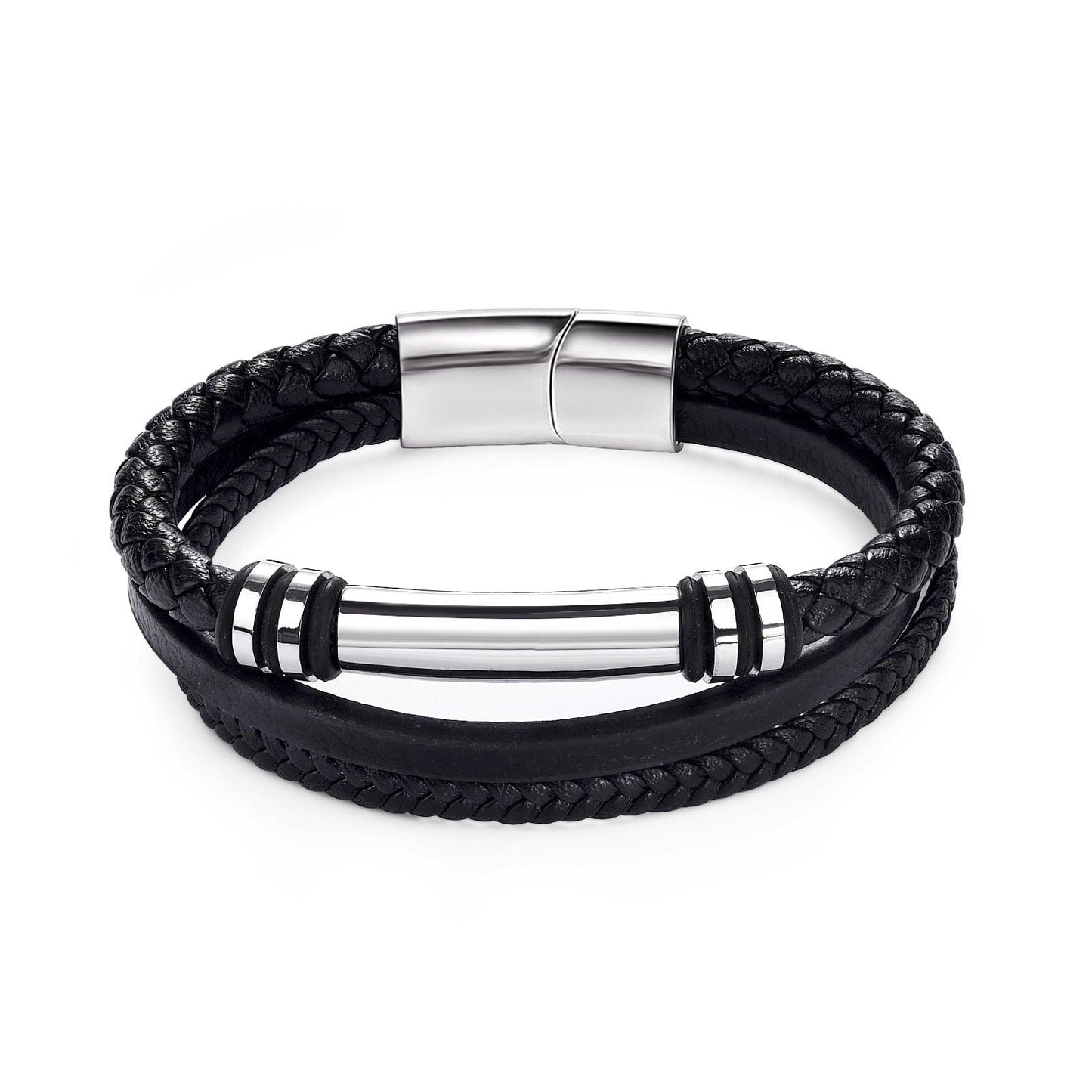 Bracelet Viking en cuir avec insert en acier inoxydable | Bijoux punk pour homme Style5 silver